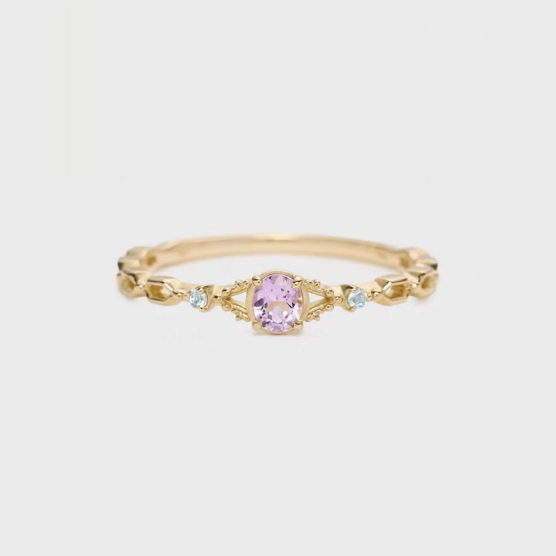 情人节花语紫水晶托帕石纯银戒指