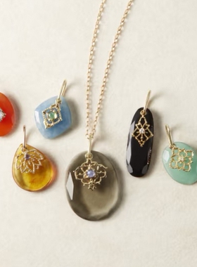 多彩天然宝石蕾丝花瓣纯银吊坠