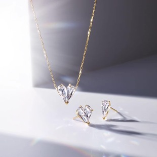 日系轻奢star jewelry 澄净之心 爱心水晶 纯银 不对称耳钉 项链