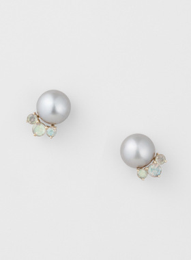 日系轻奢 Biology 灰色珍珠 拉长石 纯银气质耳钉耳环