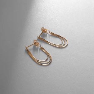 日系轻奢cocoshnik 蛇骨三层链条 小金珠摇曳流苏 纯银镀金耳环