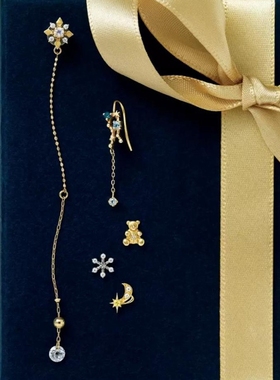 日系轻奢takeup限定 星座月亮 雪花流星 泰迪熊 多种戴法纯银耳钉