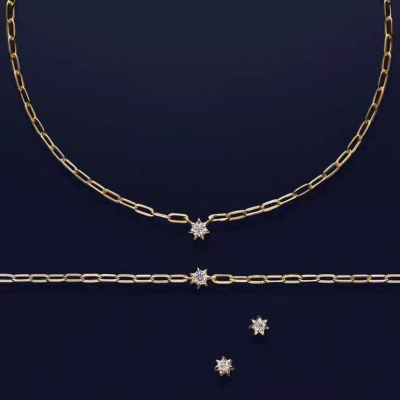 工字链锆石纯银女星星项链