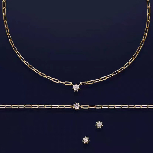 工字链锆石纯银女星星项链