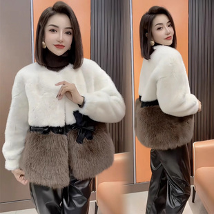 仿皮草大衣 中长款 机车服皮毛一体冬天外套女韩国2024新款 网红爆款