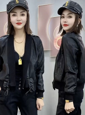 小皮衣外套女2025年春秋女士新款高级感黑色短款时尚pu皮开衫上衣