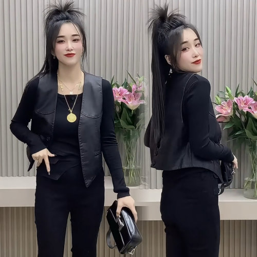 超好看女款皮马甲欧货马夹背心