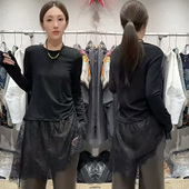 爆款 设计感长袖 早秋chic小众不撞款 蕾丝拼接上衣女2025新款 打底衫