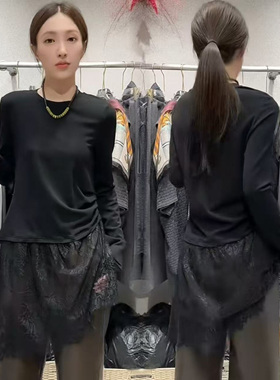 蕾丝拼接上衣女2025新款爆款设计感长袖早秋chic小众不撞款打底衫