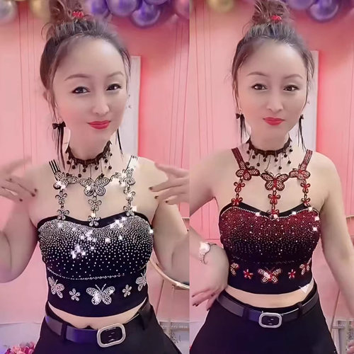 美背背心网红爆款吊带女夏外穿潮闪亮带钻运动内搭短款露脐小上衣