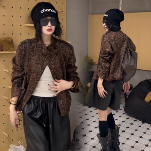 美拉德鹿皮绒西装外套女2026欧货爆款超洋气休闲豹纹西服开衫外搭