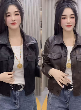黑色皮衣女款2026新款今年流行爆款超火巨好看的短款棕色pu皮外套