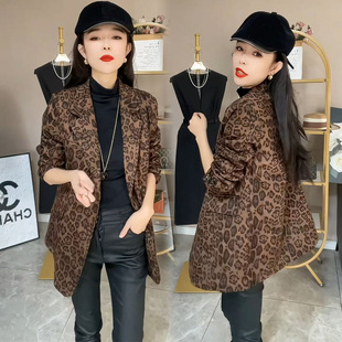 外搭 超洋气休闲豹纹西服开衫 美拉德鹿皮绒西装 外套女2026欧货爆款