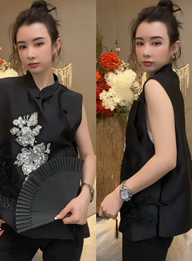 中式国风马甲女欧货外穿绣花马夹