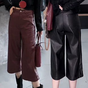 炸街网红皮裤阔腿女裤新款2025今年流行爆款时尚气质七分裤裤子潮