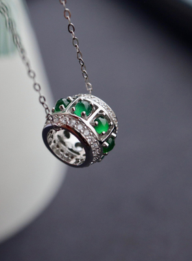 天然缅甸翡翠A货玉石时来运转珠套链银镶韩式原创吊坠带证书礼盒