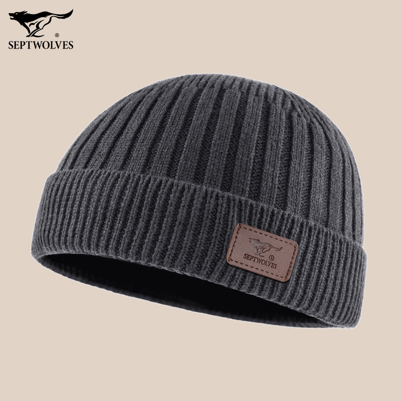 七匹狼帽子男秋冬季针织帽瓜皮帽