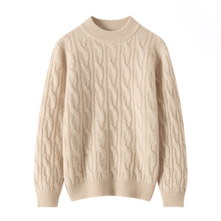 儿童加厚提花半高领100%纯山羊绒衫女童扭花冬季针织男童内搭毛衣