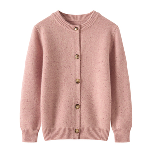 儿童加厚点子纱100纯山羊绒开衫男童圆领针织衫冬季女童毛衣外套