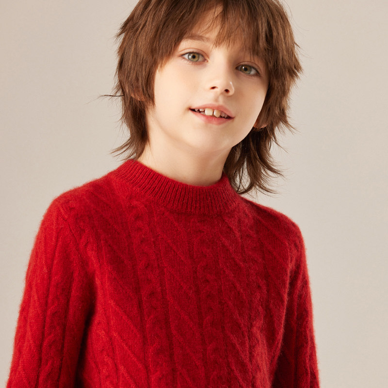 儿童半高领加厚100纯山羊绒衫男童冬季高端中大童女童冬打底毛衣