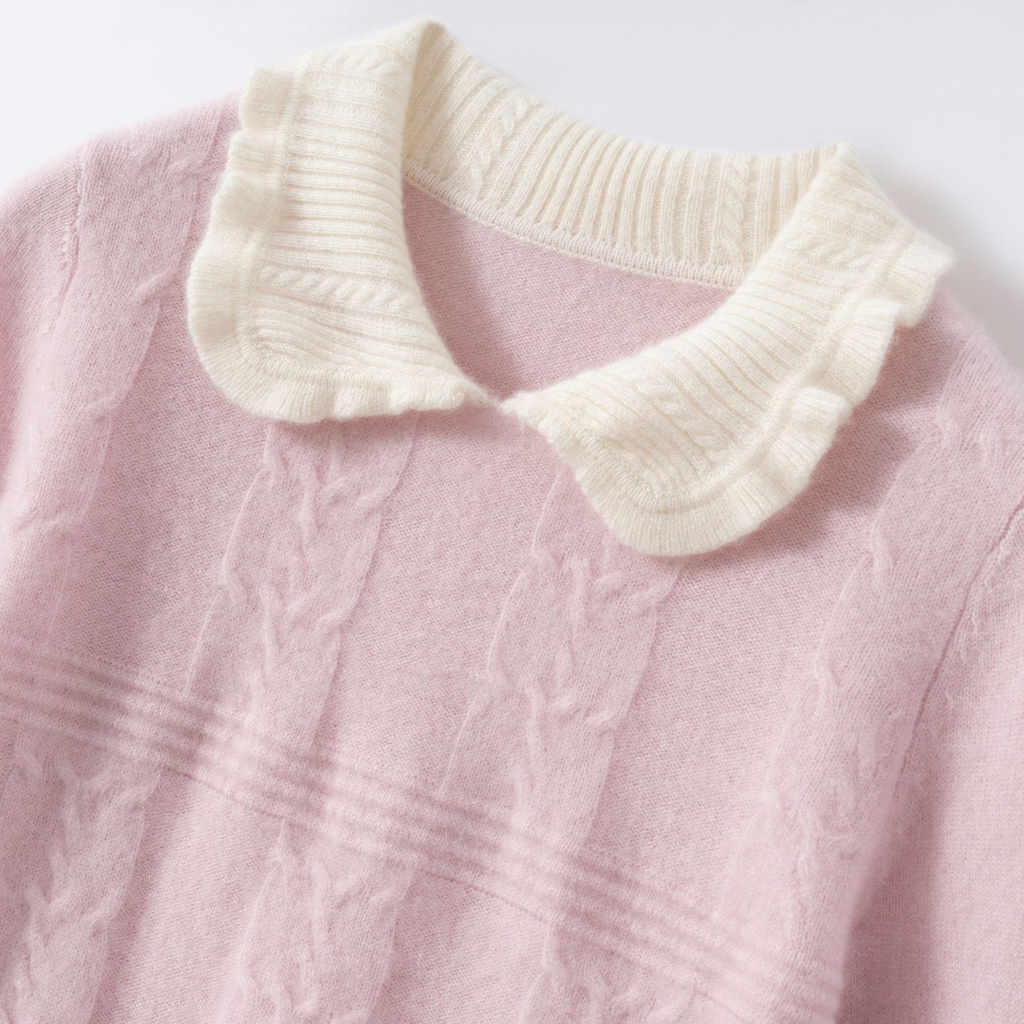 儿童100%纯山羊绒衫中大童针织毛线衣女童娃娃领粉色绞花秋冬毛衣,童装/婴儿装/亲子装,毛衣/针织衫,淘宝优惠券,粉丝福利购,淘宝优惠卷