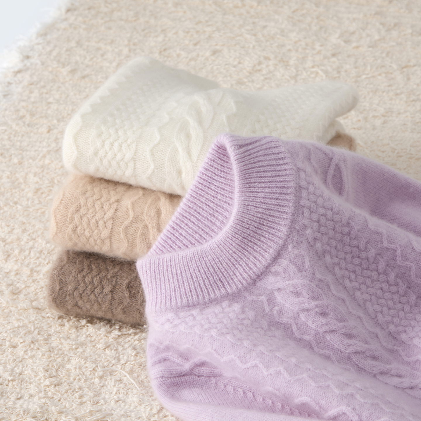 儿童半高领七针扭花加厚纯羊绒衫