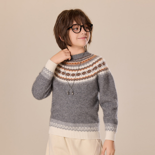 2025冬季费尔岛提花儿童100纯山羊绒衫男童秋冬软糯女童打底毛衣