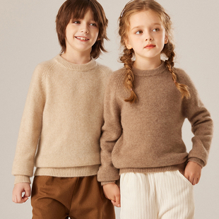 儿童圆领100%纯山羊绒衫男女童秋冬加厚针织毛线衣打底中大童毛衣