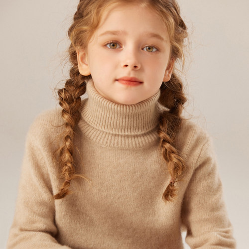儿童纯山羊绒高翻领加厚打底毛衣