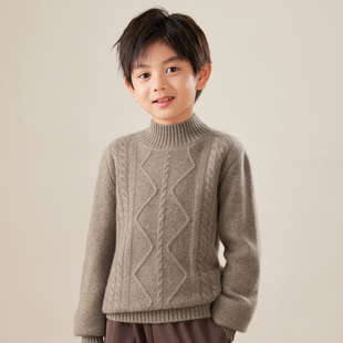 半高领儿童100纯山羊绒针织衫男童欧货高端秋冬女童扭花打底毛衣