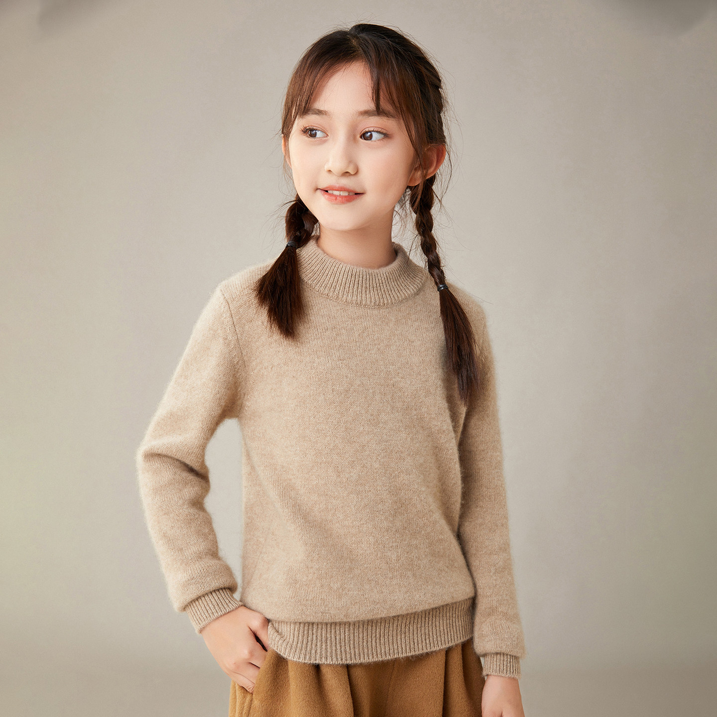 儿童半高领100纯山羊绒衫秋冬季加厚毛线衣男童女童软糯打底毛衣
