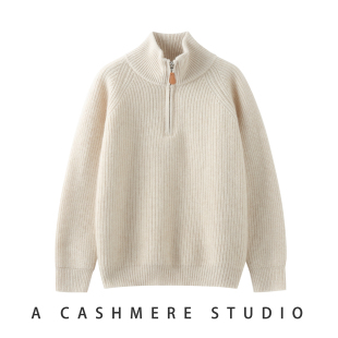 儿童半拉链领100%纯山羊绒衫男女童针织毛线衣秋冬加厚中大童毛衣