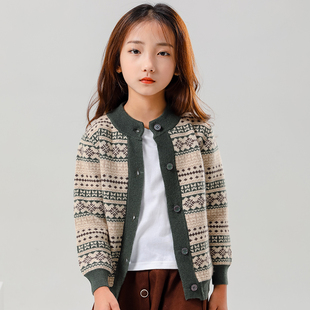 儿童费尔岛提花开衫100纯山羊绒衫女童加厚秋冬男童针织毛衣外套