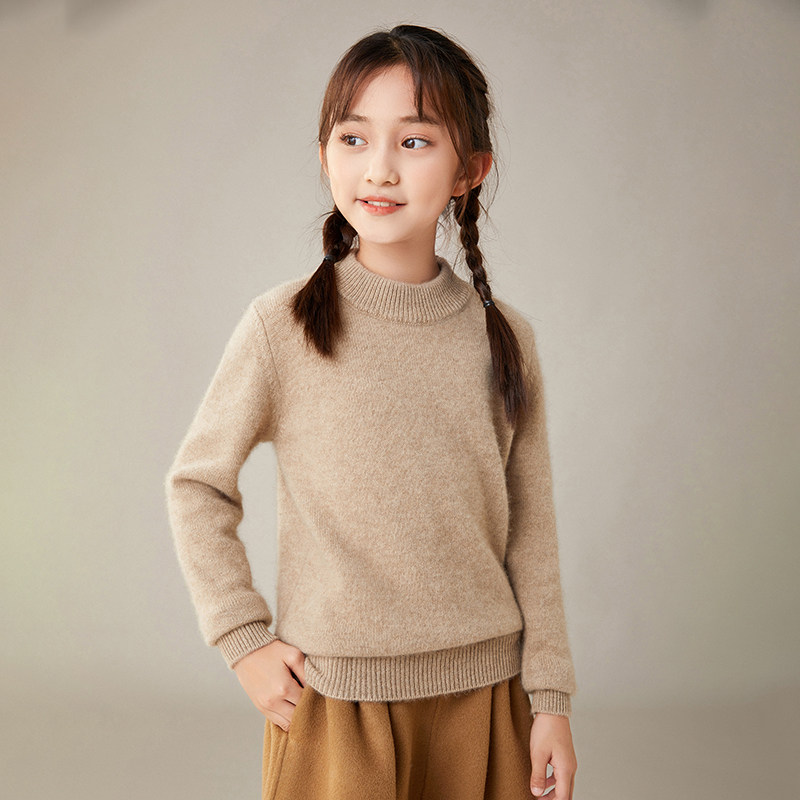 圆领儿童装加厚100纯山羊绒衫秋冬新款男童女童针织打底软糯毛衣