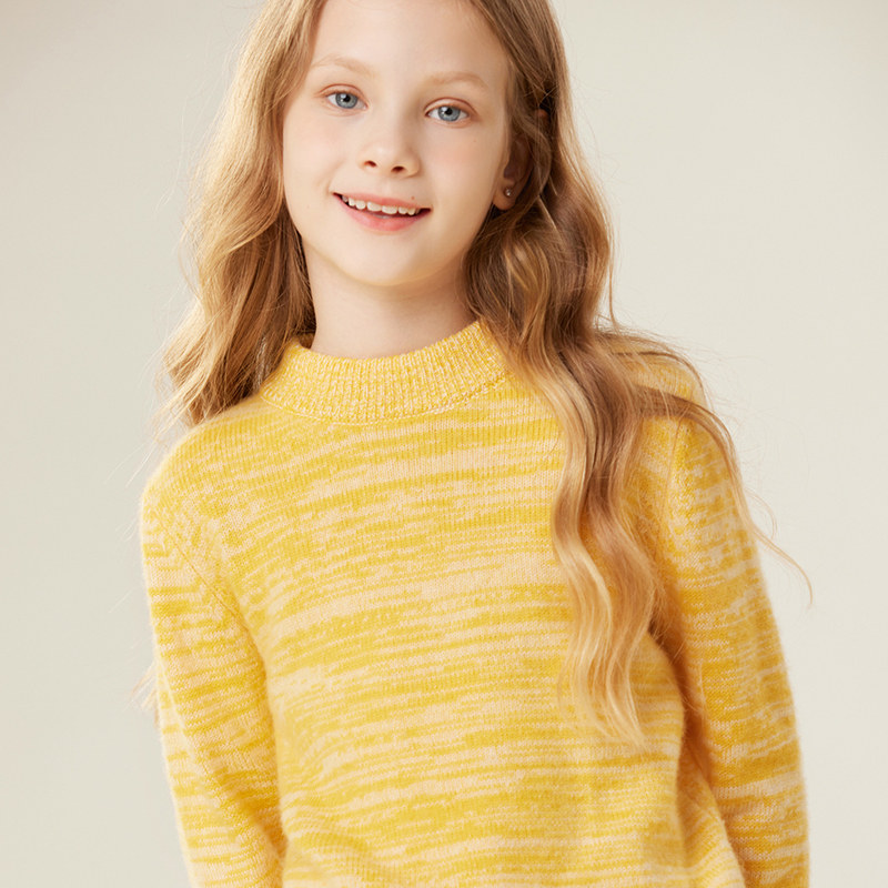 儿童半高领100纯山羊绒衫男童加厚彩条冬季针织中大童女童冬毛衣