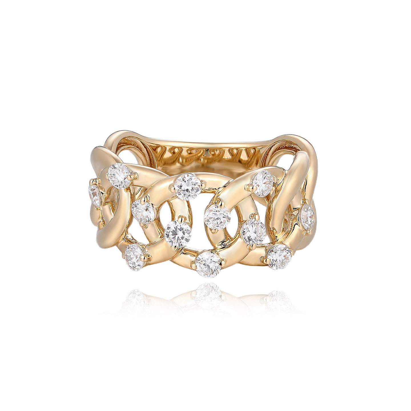 尤金喜 18K金培育钻石戒指满圈宽版真钻戒指耳饰时尚百搭通勤款女