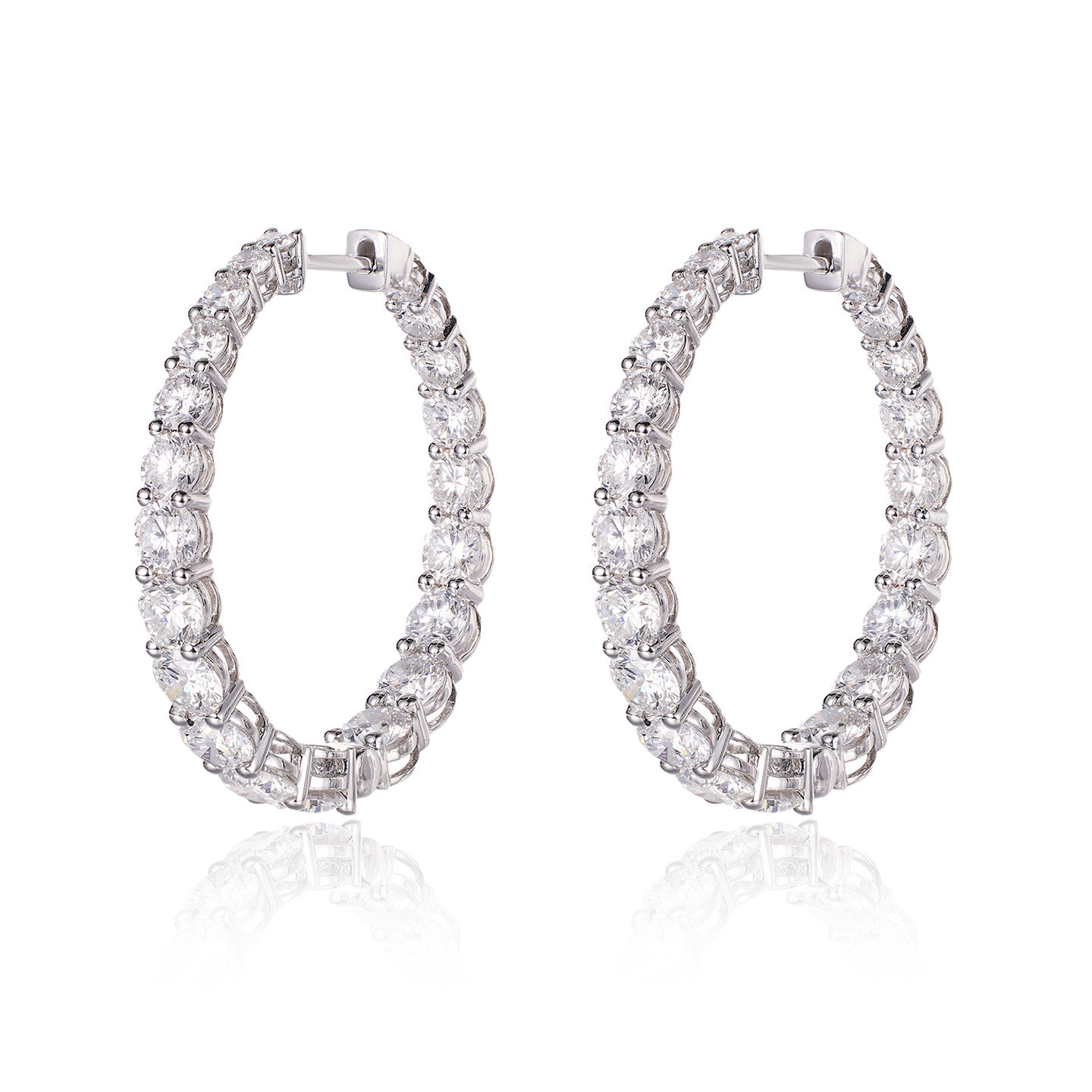 尤金喜 18K金耳环人工培育钻石耳圈超大版闪耀钻石耳饰女真钻耳饰