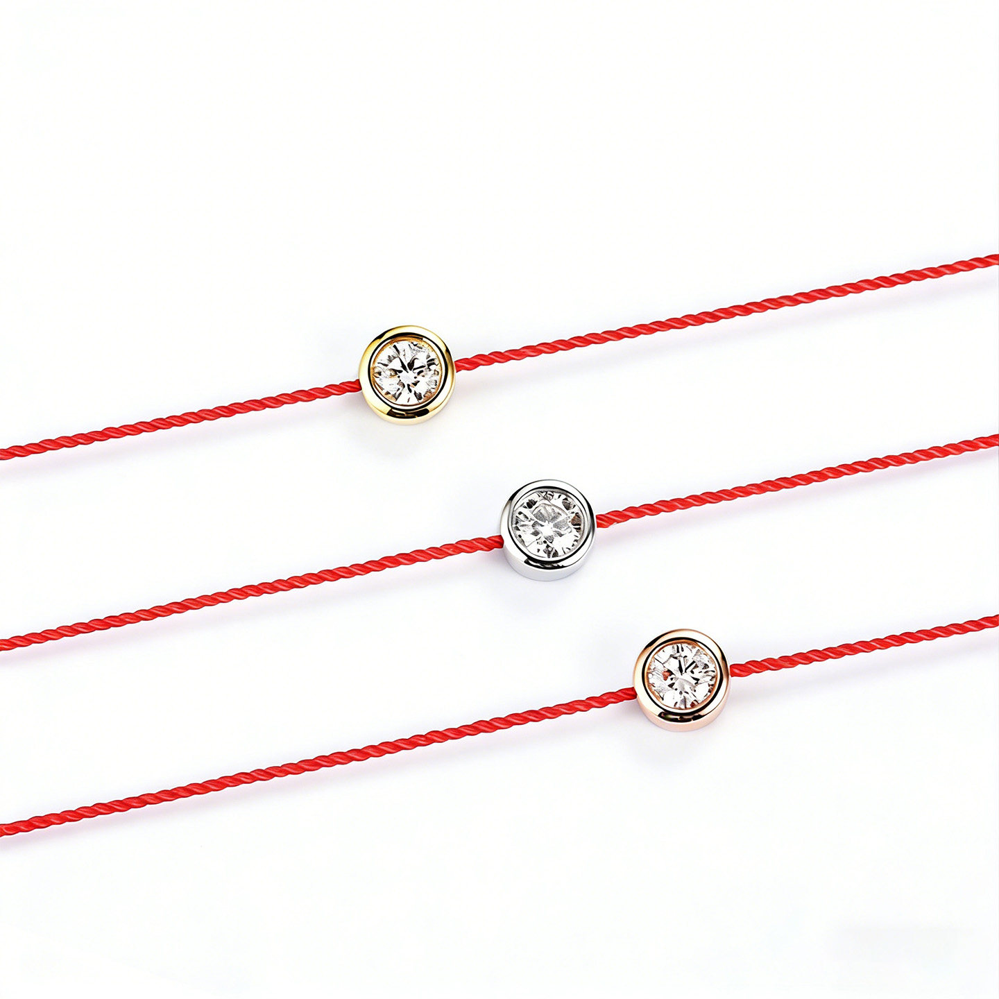 尤金喜 18k金培育钻石手链经典泡泡实验室人造单钻新年红绳手链