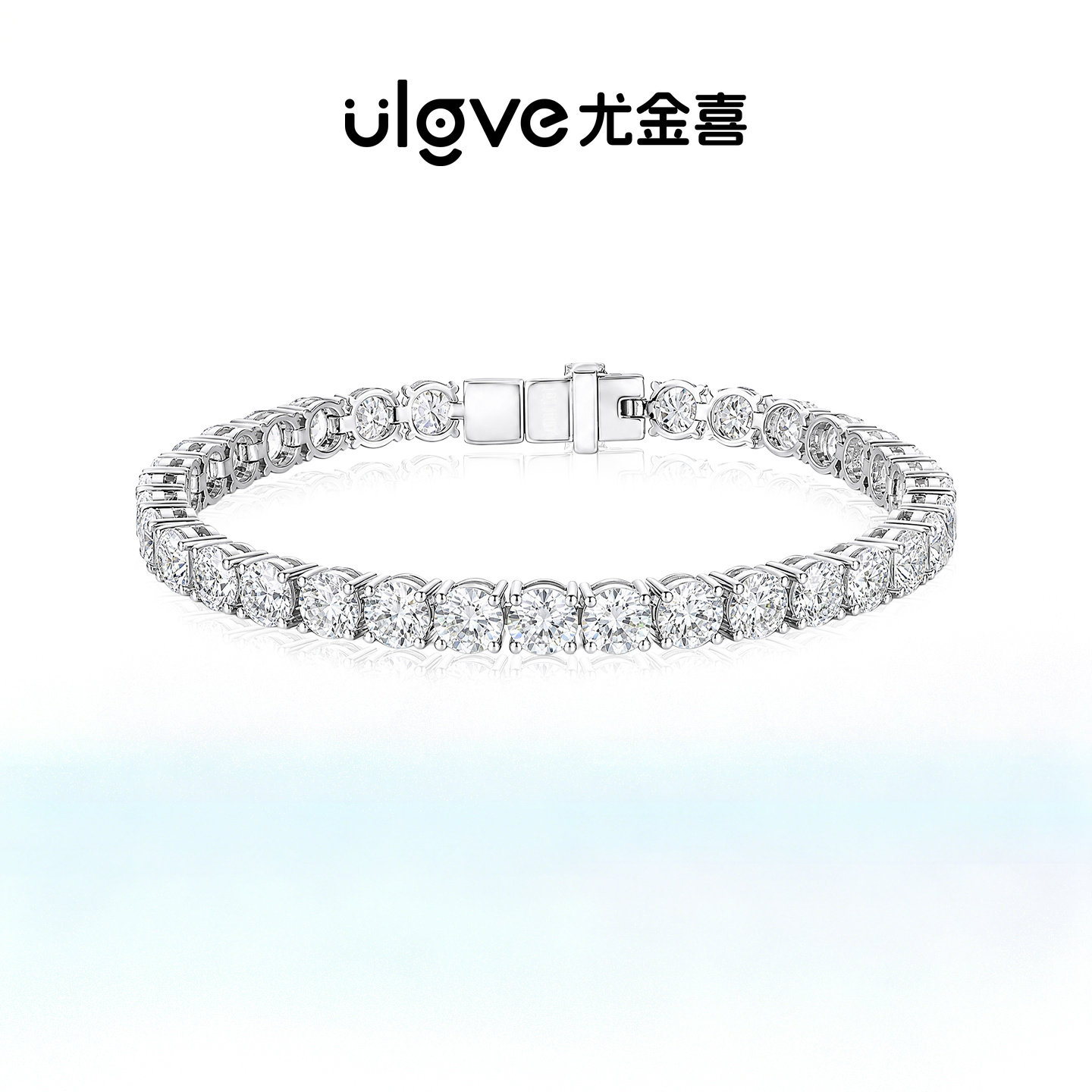 18k金培育钻石网球手链女白金排钻泡泡手链钻石手链 送女友礼物
