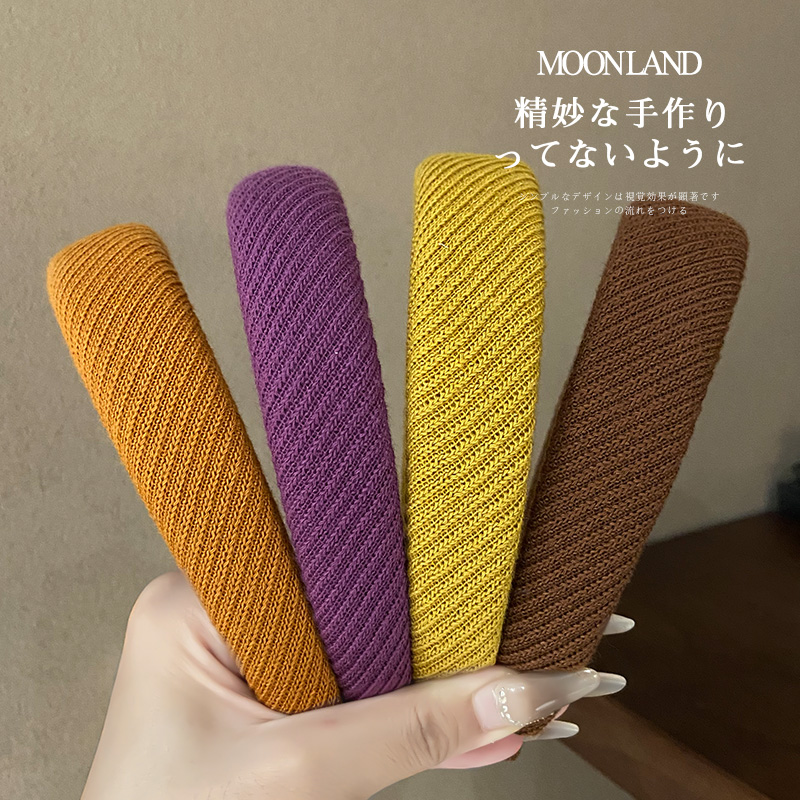 秋冬高级感斜条纹针织毛线发箍高颅顶显白显脸小宽边头箍发卡头饰