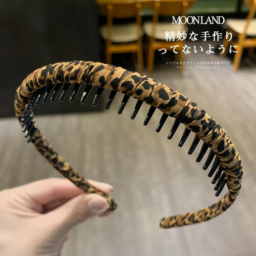 发箍网红新款法式风豹纹长齿发卡