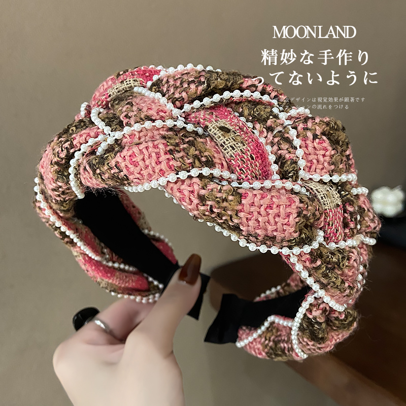 秋冬复古编织发箍高级感珍珠麻花发卡宽边显脸小压发头箍发捆头饰