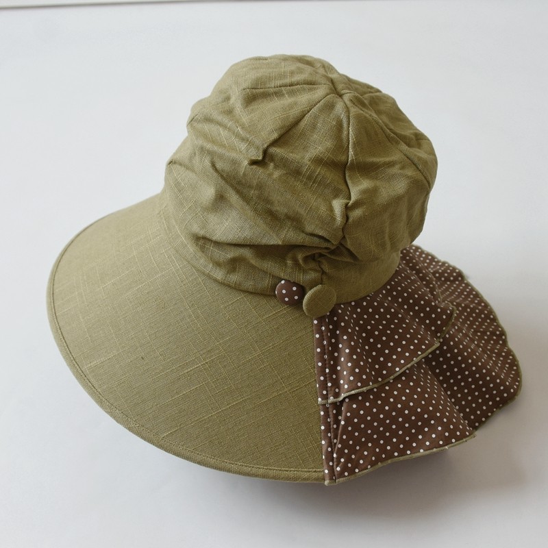 日系女夏天大檐棉麻拼接遮阳帽 抗UV沙滩帽 全遮脸护脖防晒渔夫帽