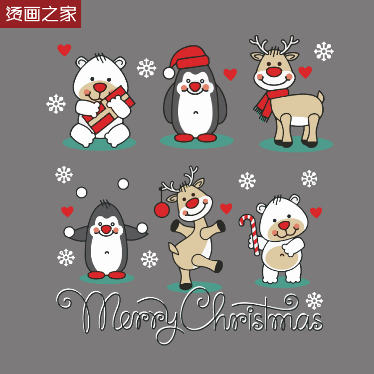 圣诞节烫画 卡通小鹿小熊情侣图案贴画 可来图定做批量热转印贴