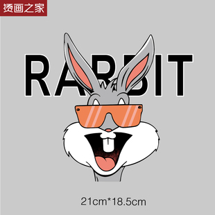 欧美风复古字母眼镜大耳朵兔子烫图衣服上的图案贴服装辅料印花