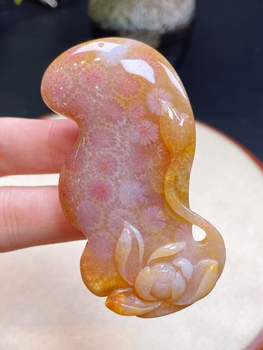 天然珊瑚玉正宗糖化料樱花粉雕刻莲花