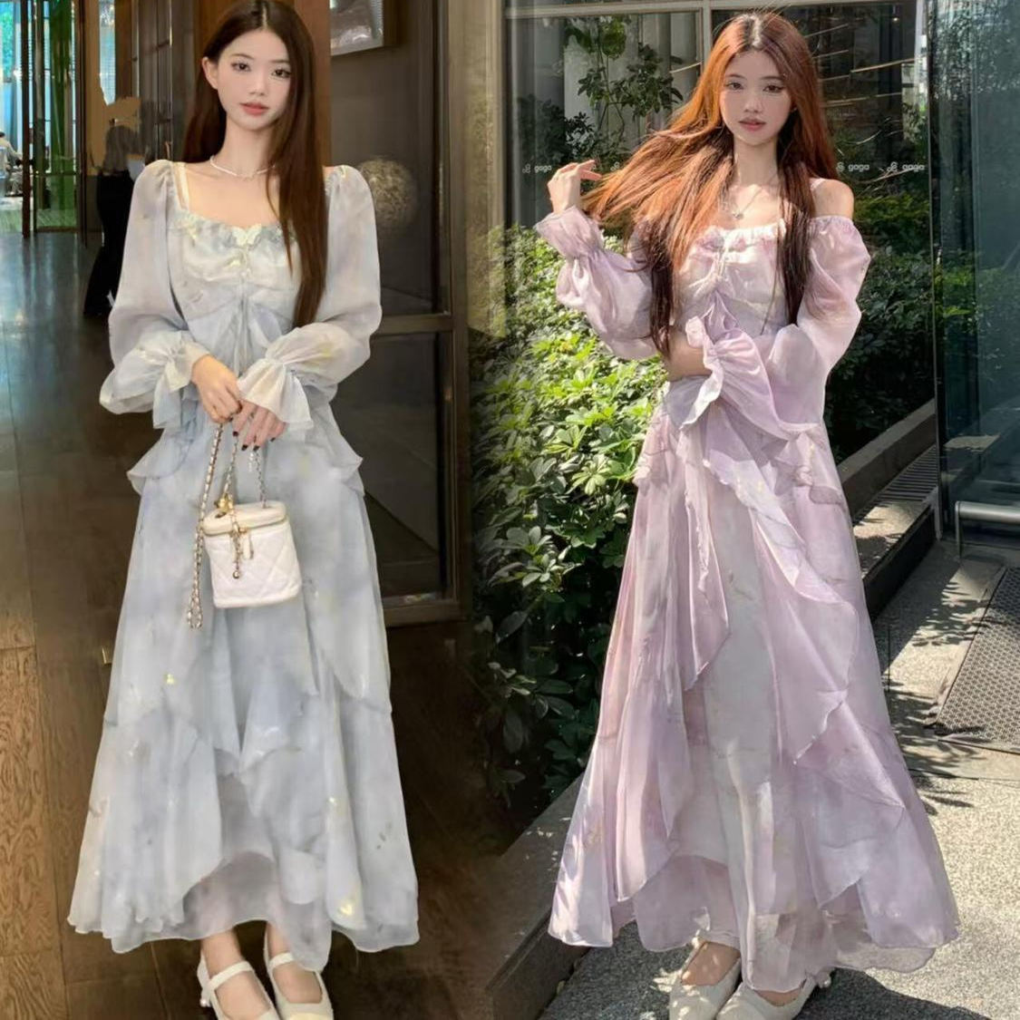 大码胖mm法式晕染仙气蝴蝶连衣裙