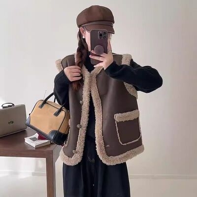 大码胖mm高级感鹿皮绒马甲