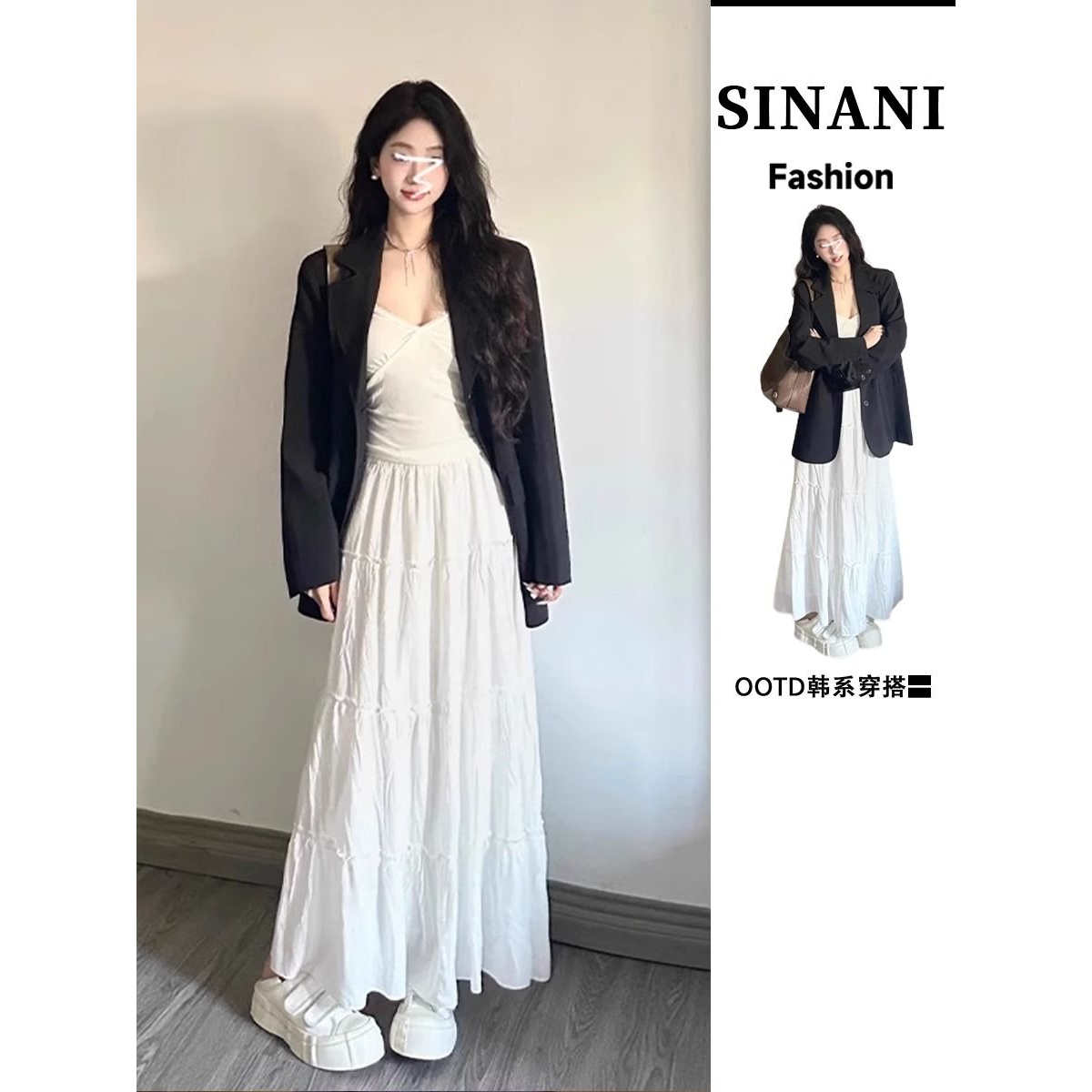 大码胖mm高级感休闲韩系套装裙女法式气质西装外套+半身裙两件套