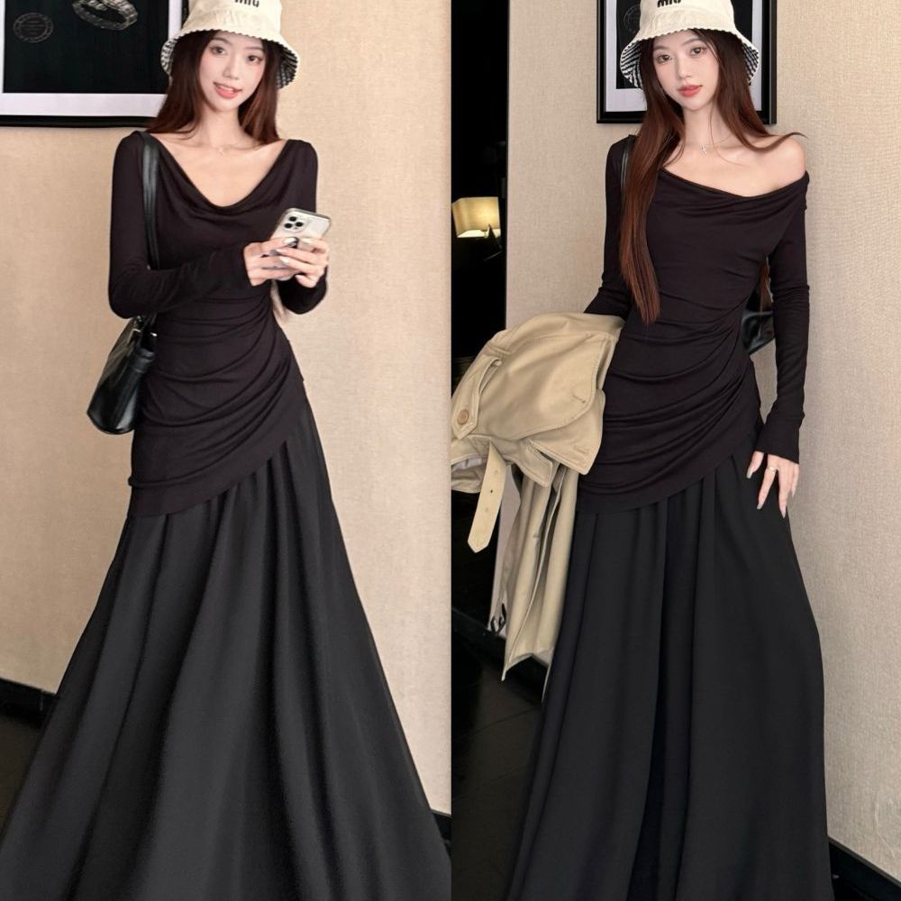 大码胖mm法式设计感拼接小众连衣